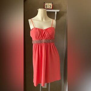 Uptown Women’s mini Dress with Empire Beaded Band Oran Coral size M